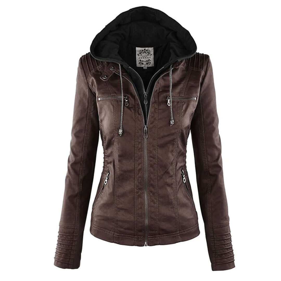 Stylische Damen-Lederjacke mit Kapuze – Bild 19 von 19