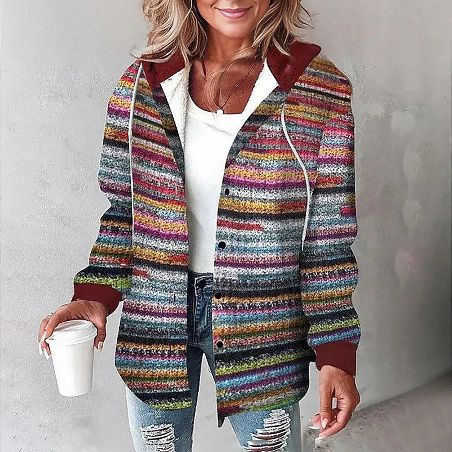 Kariertes Damen Hemdjacke Mit Kapuze – Bild 6 von 6