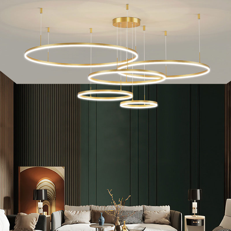 Pendelleuchte Tir-Kreis Ring Moderne Schwarz/Gold/Kaffee Metall Schlafzimmer – Bild 17 von 21