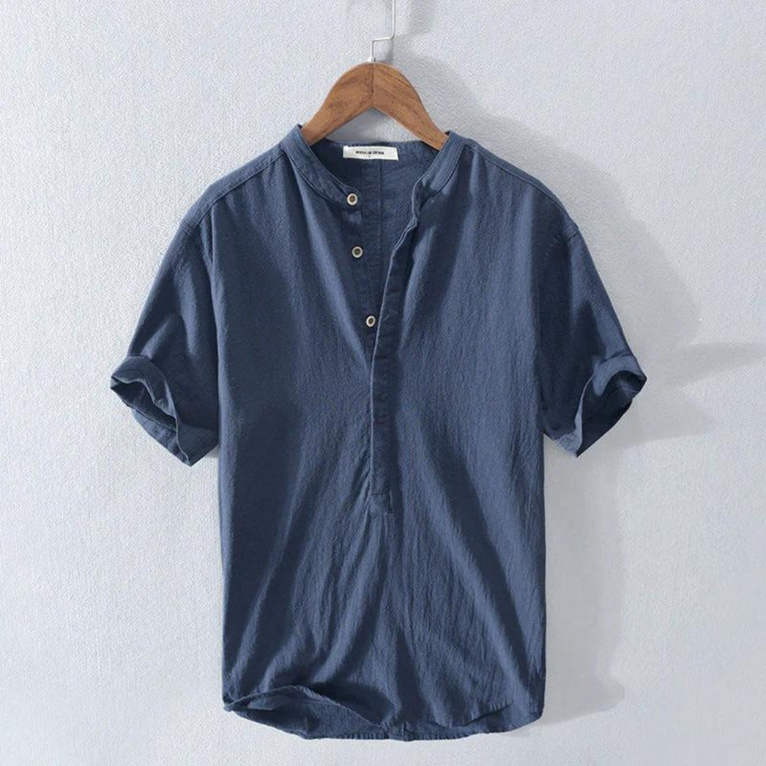 Herren Leinen-Baumwollhemd mit Henley-Kragen – Bild 4 von 5