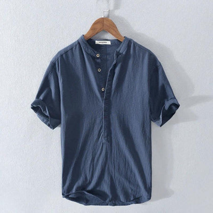 Herren Leinen-Baumwollhemd mit Henley-Kragen – Bild 4 von 5