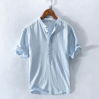 Herren Leinen-Baumwollhemd mit Henley-Kragen – Bild 5 von 5