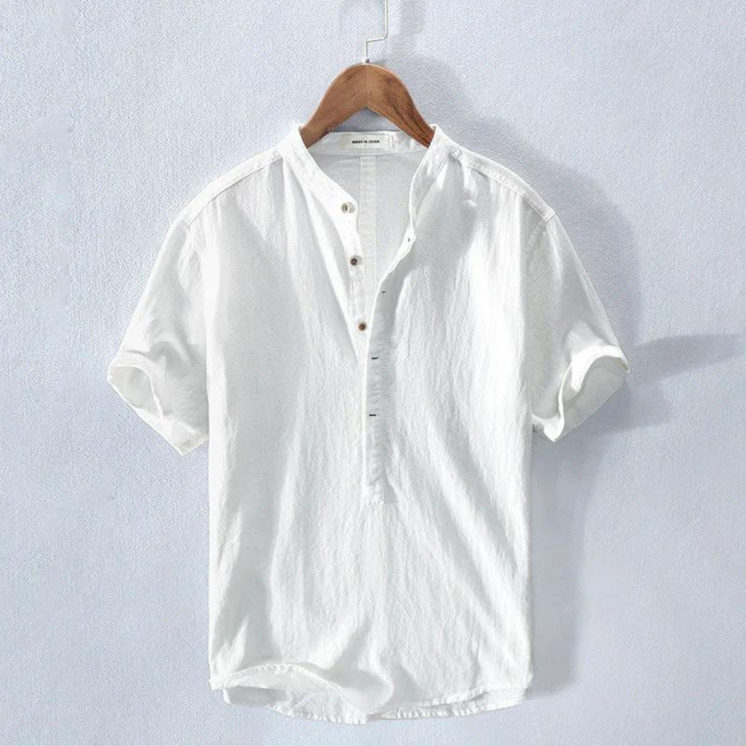 Herren Leinen-Baumwollhemd mit Henley-Kragen – Bild 2 von 5