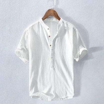 Herren Leinen-Baumwollhemd mit Henley-Kragen – Bild 2 von 5