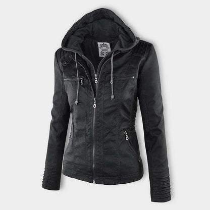Stylische Damen-Lederjacke mit Kapuze – Bild 7 von 19