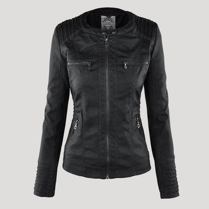 Wetterfester Damen Faux Lederjacke mit Kapuze – Jacke & Mantel