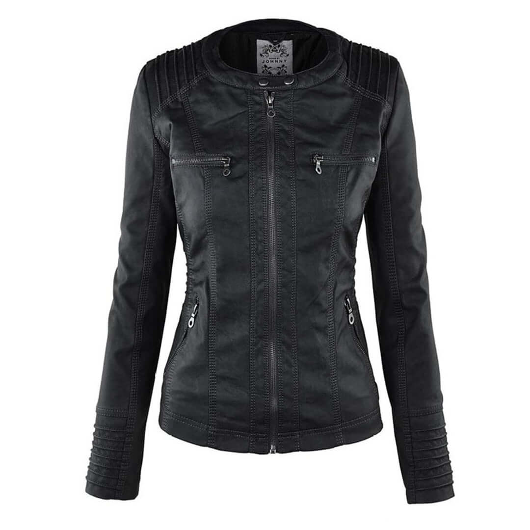 Stylische Damen-Lederjacke mit Kapuze – Bild 3 von 19