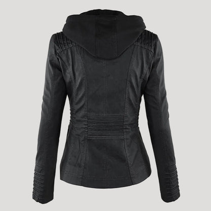Wetterfester Damen Faux Lederjacke mit Kapuze – Bild 2 von 21
