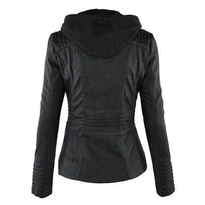 Stylische Damen-Lederjacke mit Kapuze – Bild 4 von 19