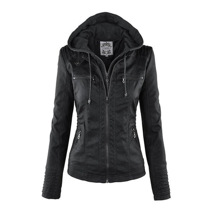 Wetterfester Damen Faux Lederjacke mit Kapuze – Bild 18 von 21
