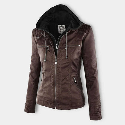 Stylische Damen-Lederjacke mit Kapuze – Bild 8 von 19