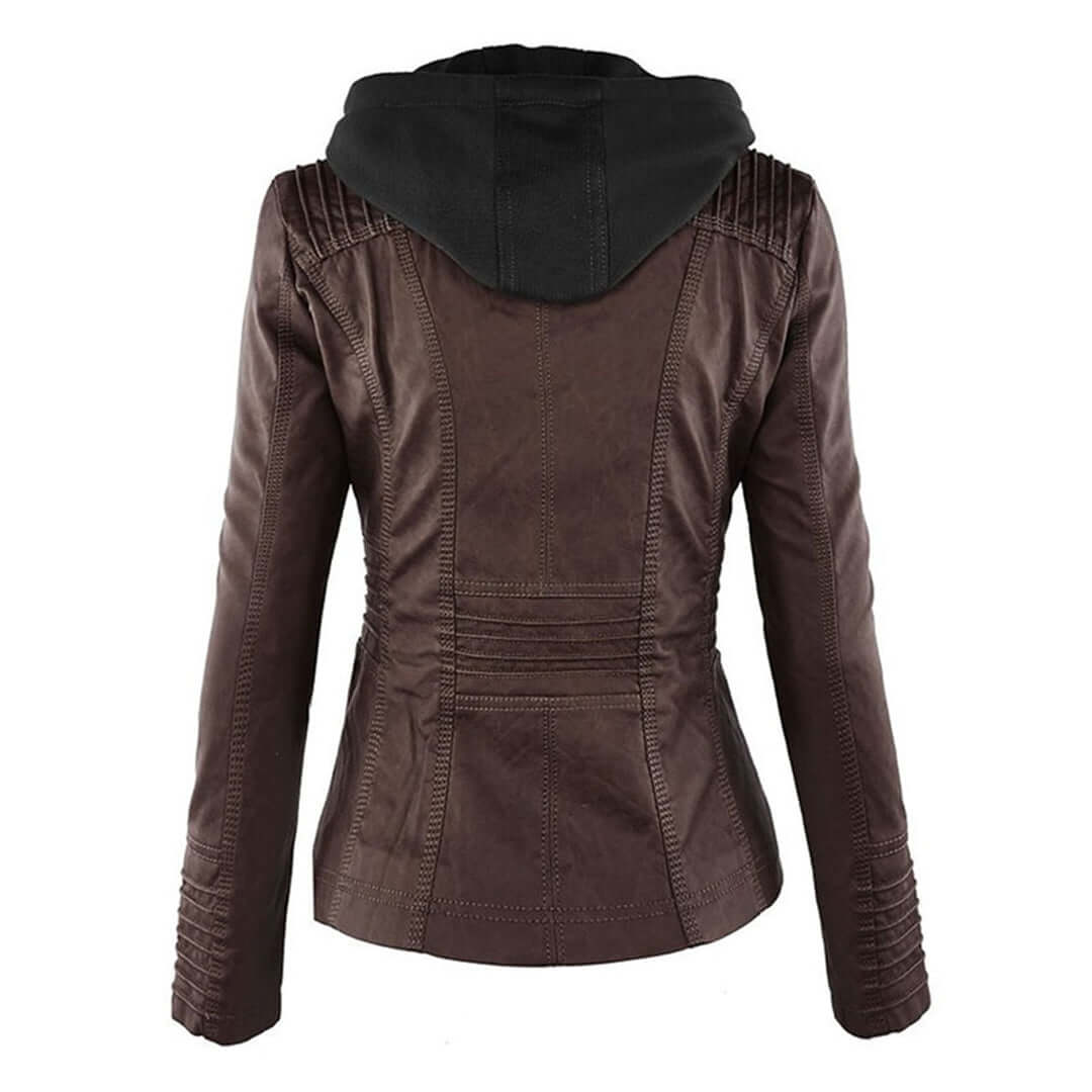 Stylische Damen-Lederjacke mit Kapuze – Bild 5 von 19