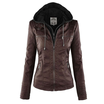 Stylische Damen-Lederjacke mit Kapuze – Bild 19 von 19
