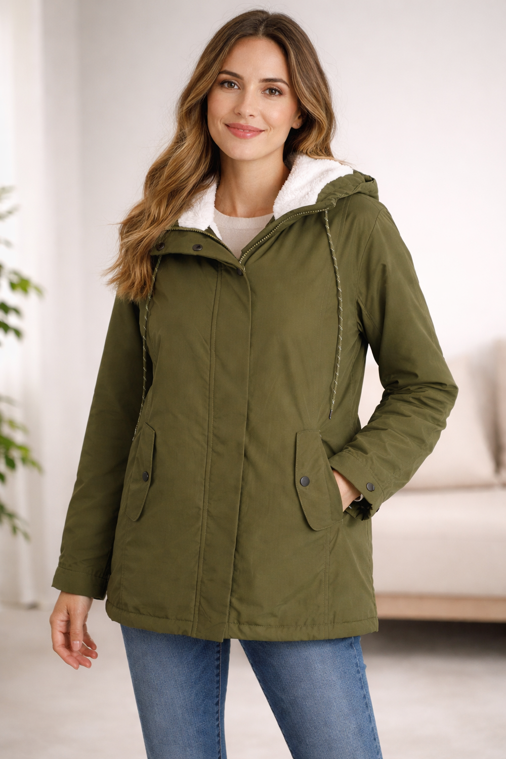 Lange Winterjacke Mit Kapuze & Futter – Bild 2 von 8