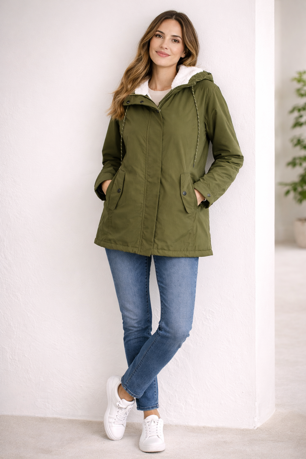 Lange Winterjacke Mit Kapuze & Futter – Bild 3 von 8