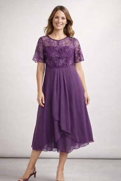 Damen Midikleid mit Spitze und Chiffon Kurzarm – Bild 4 von 10