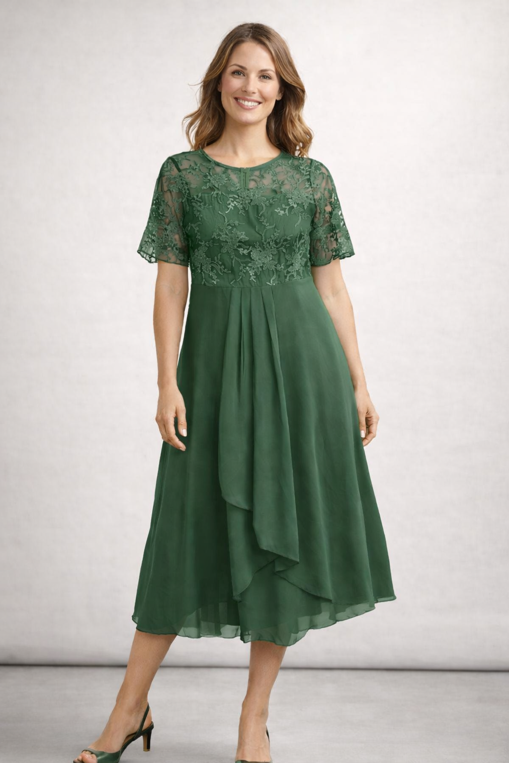Damen Midikleid mit Spitze und Chiffon Kurzarm – Bild 5 von 10
