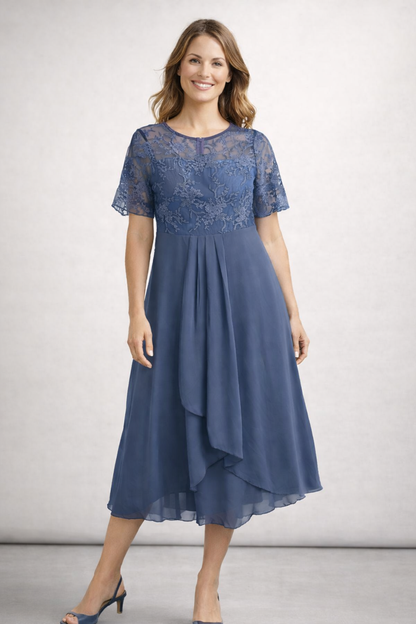 Damen Midikleid mit Spitze und Chiffon Kurzarm – Bild 6 von 10