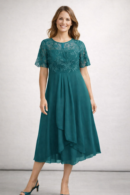 Damen Midikleid mit Spitze und Chiffon Kurzarm – Bild 8 von 10
