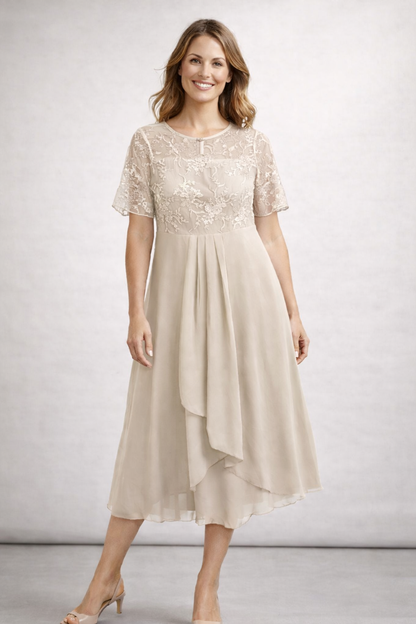 Damen Midikleid mit Spitze und Chiffon Kurzarm – Bild 10 von 10
