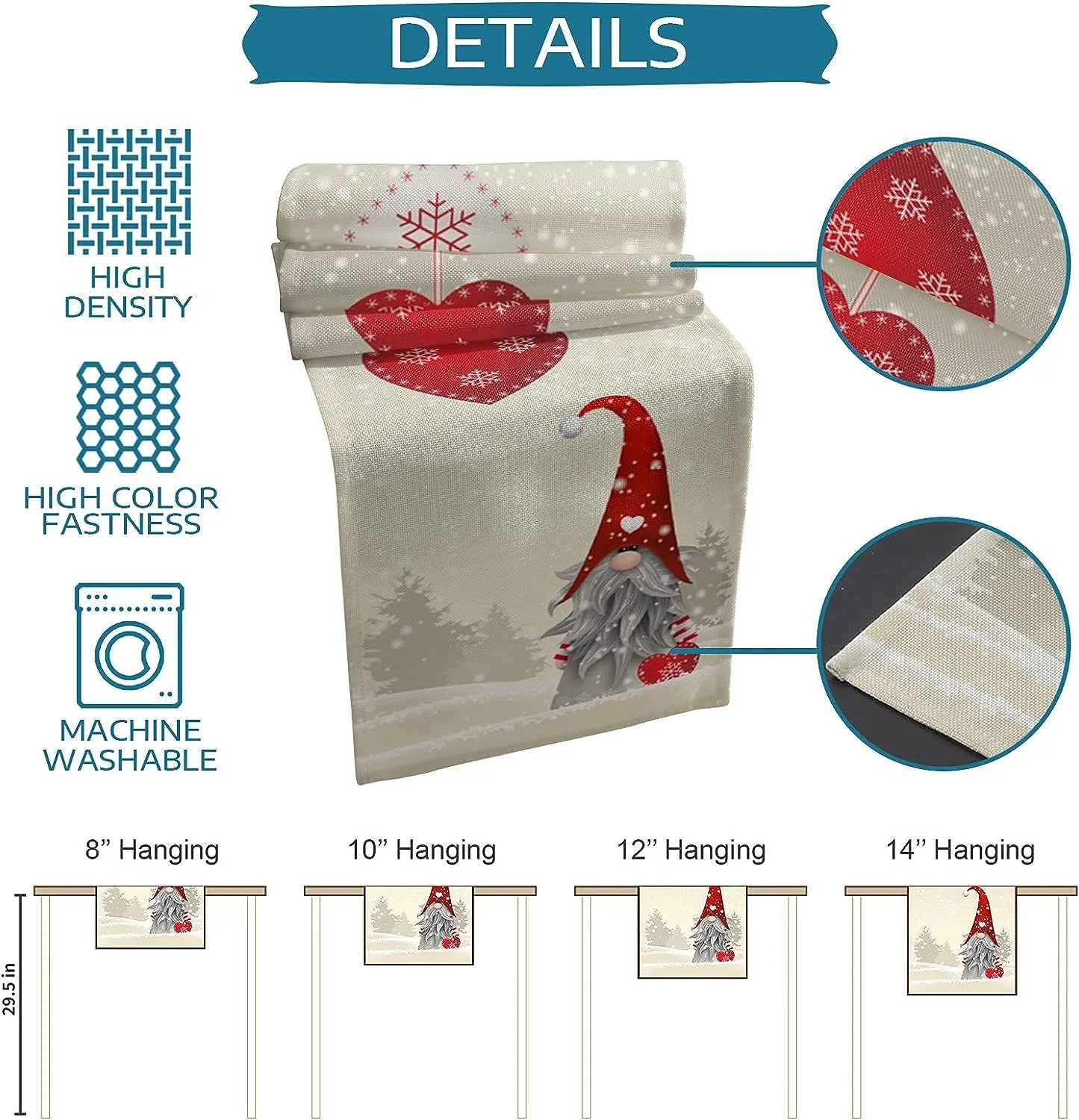 WinterBliss- Weihnachts Tischläufer mit Schneeflockenwichteln, Festliche Tischdeko! – Bild 6 von 7