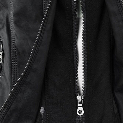 Wetterfester Damen Faux Lederjacke mit Kapuze – Bild 4 von 21