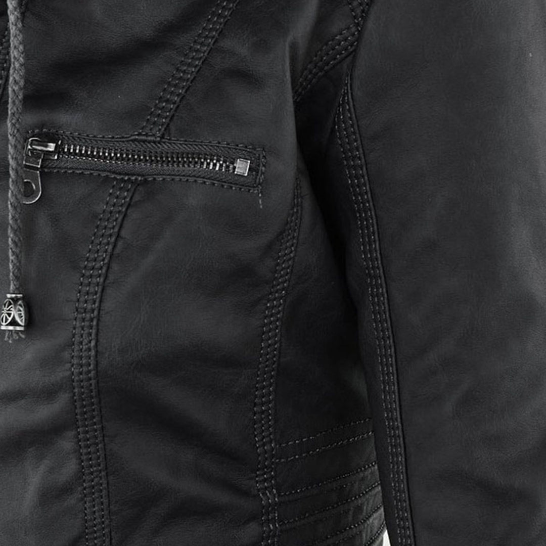Wetterfester Damen Faux Lederjacke mit Kapuze – Bild 3 von 21