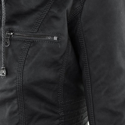 Wetterfester Damen Faux Lederjacke mit Kapuze – Bild 3 von 21