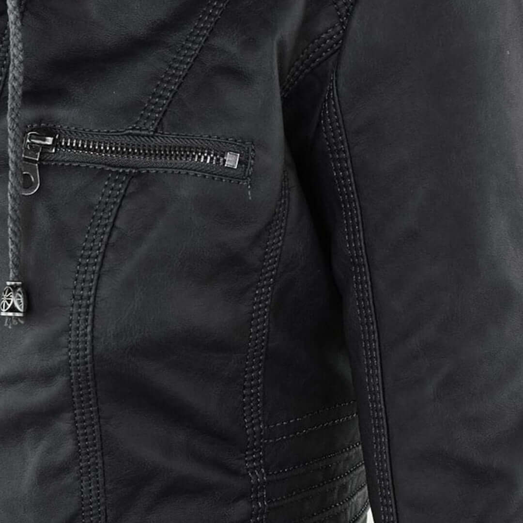 Stylische Damen-Lederjacke mit Kapuze – Bild 10 von 19