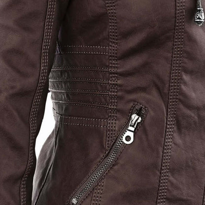 Stylische Damen-Lederjacke mit Kapuze – Bild 16 von 19