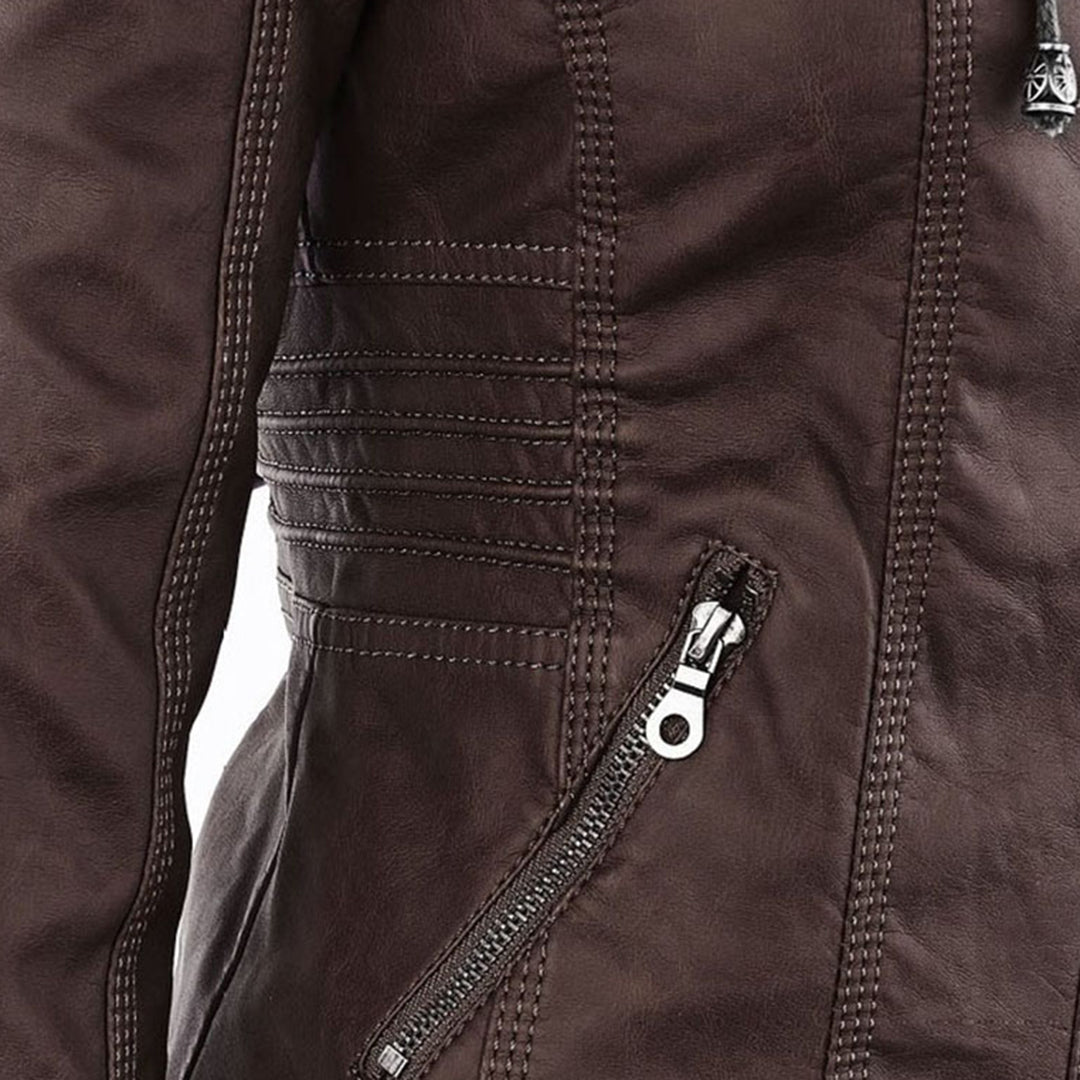 Wetterfester Damen Faux Lederjacke mit Kapuze – Bild 14 von 21