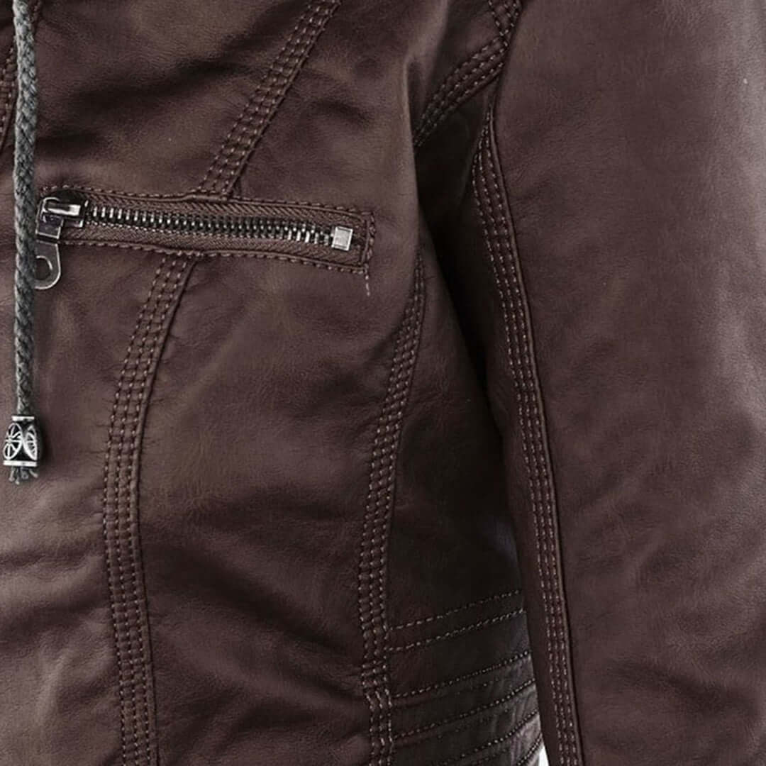 Stylische Damen-Lederjacke mit Kapuze – Bild 11 von 19