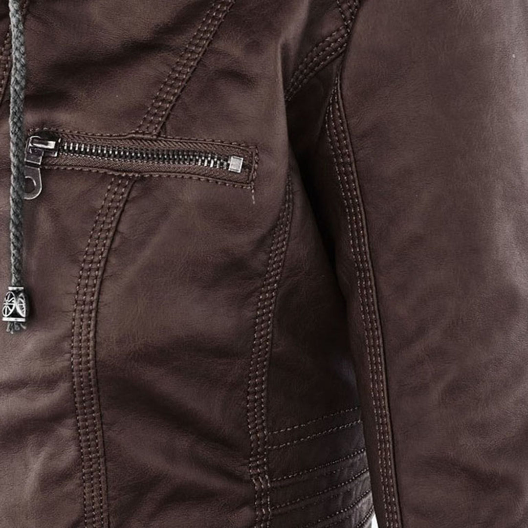 Wetterfester Damen Faux Lederjacke mit Kapuze – Bild 15 von 21