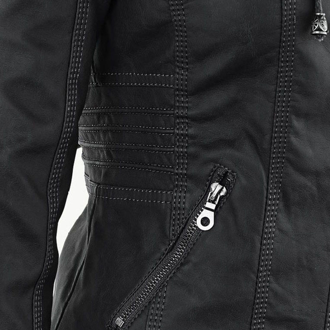 Wetterfester Damen Faux Lederjacke mit Kapuze – Bild 5 von 21