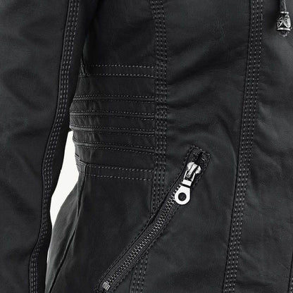 Wetterfester Damen Faux Lederjacke mit Kapuze – Bild 5 von 21