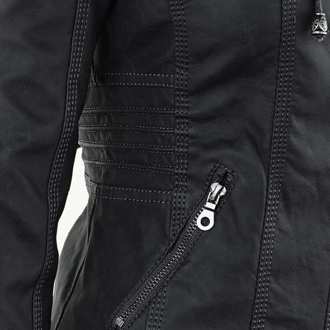 Stylische Damen-Lederjacke mit Kapuze – Bild 15 von 19