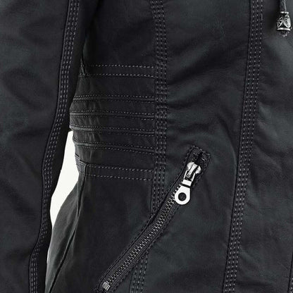 Stylische Damen-Lederjacke mit Kapuze – Bild 15 von 19