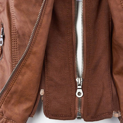 Wetterfester Damen Faux Lederjacke mit Kapuze – Bild 10 von 21