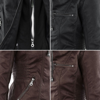Wetterfester Damen Faux Lederjacke mit Kapuze – Bild 16 von 21