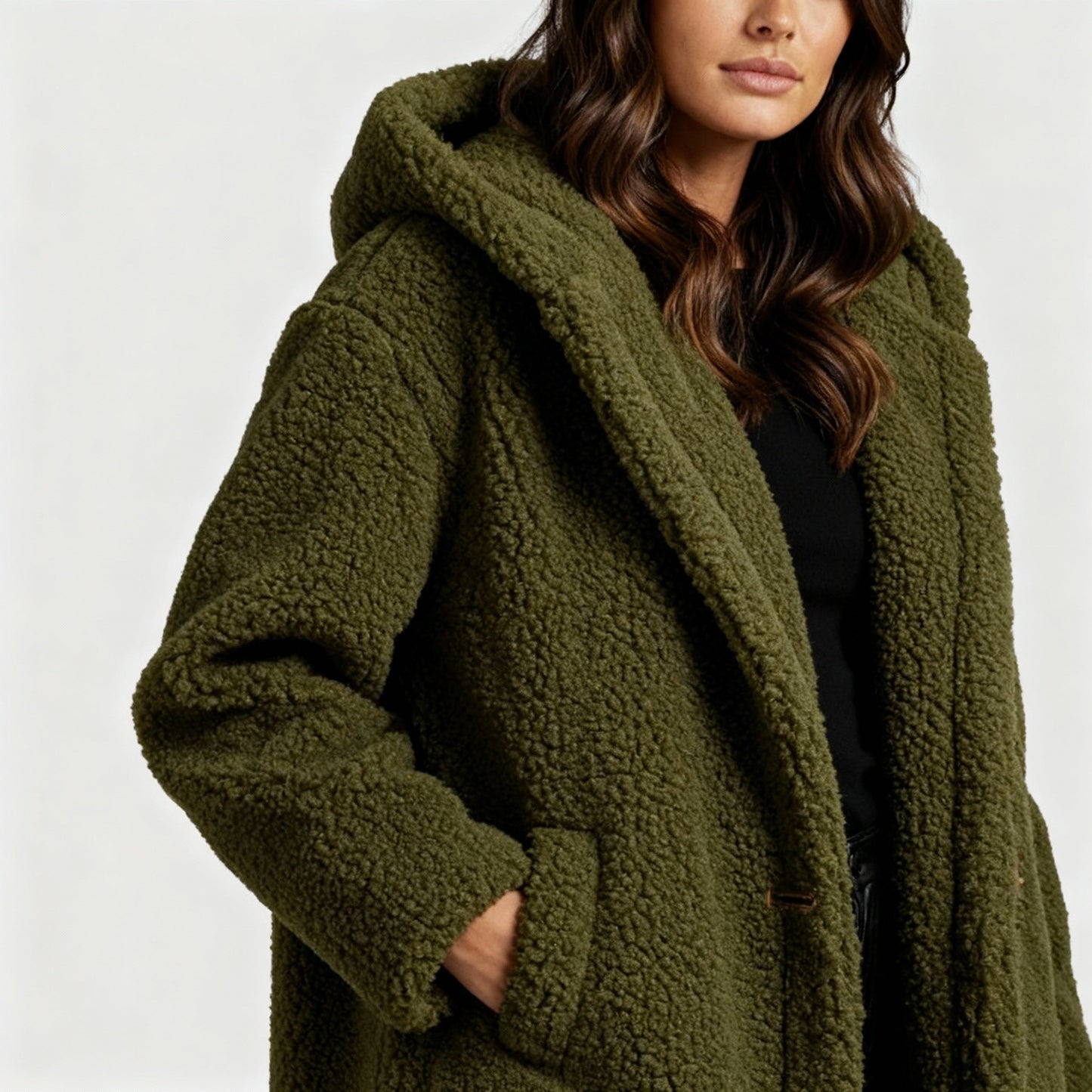 Damen Teddy Mantel mit Kapuze – Bild 4 von 15