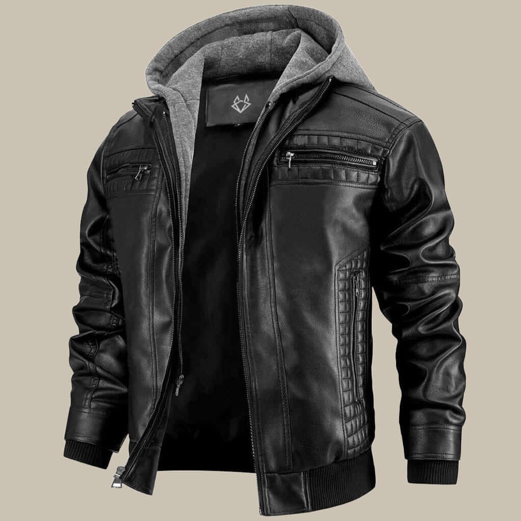Premium Lederjacke mit Kapuze für Herren – Bild 5 von 6