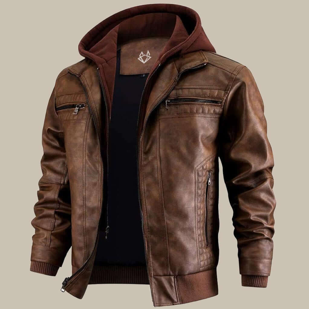 Premium Lederjacke mit Kapuze für Herren – Bild 6 von 6