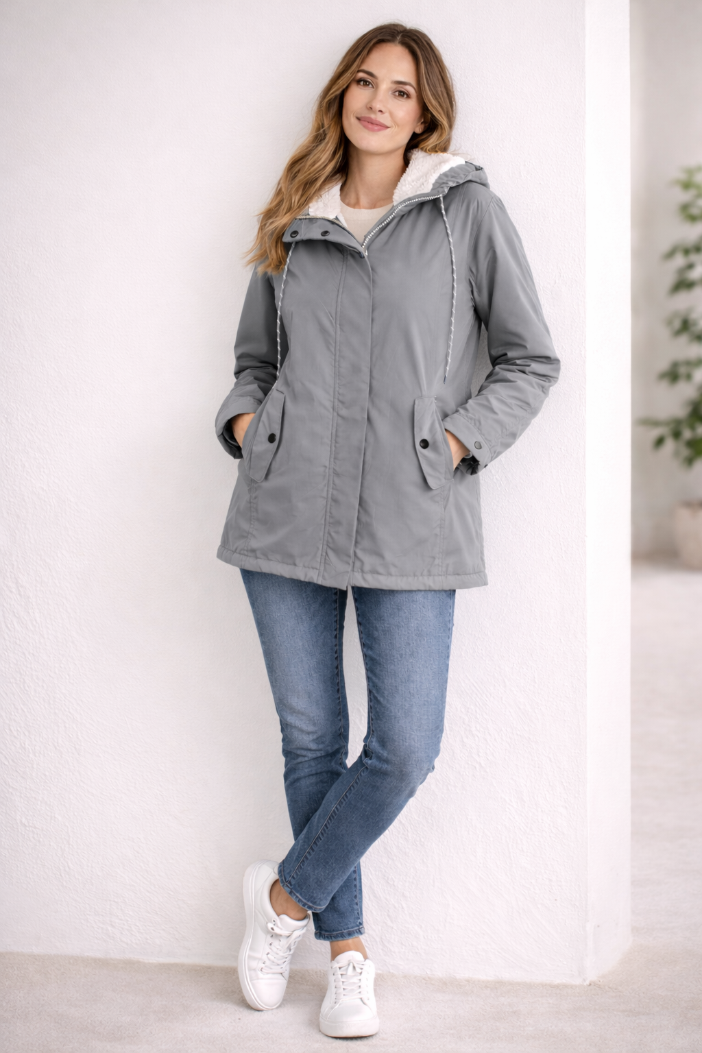 Lange Winterjacke Mit Kapuze & Futter – Bild 4 von 8