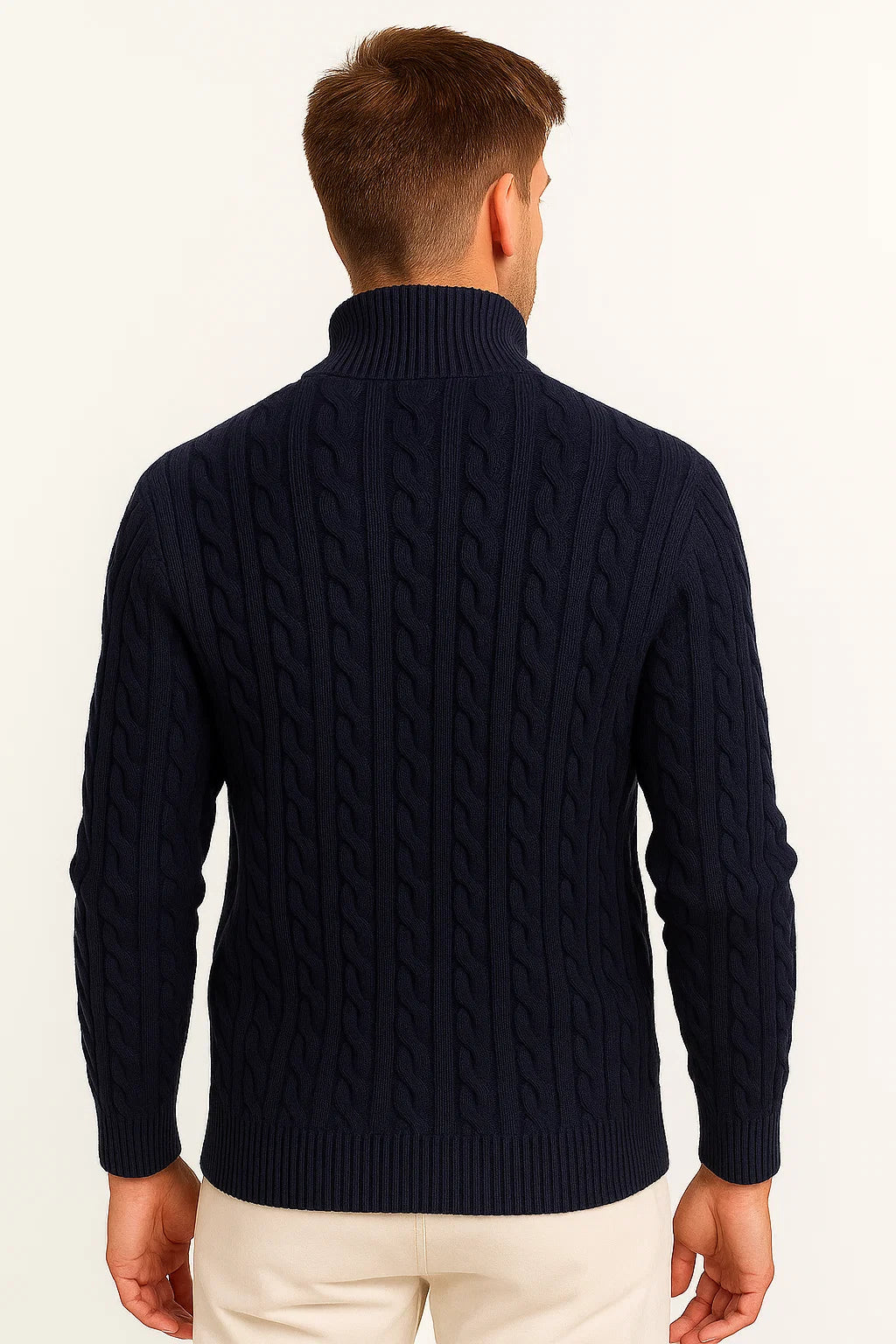 Konrad | Herren Frühlings Strickpullover mit Zopfmuster und Reißverschluss am Kragen – Pullover & Strick