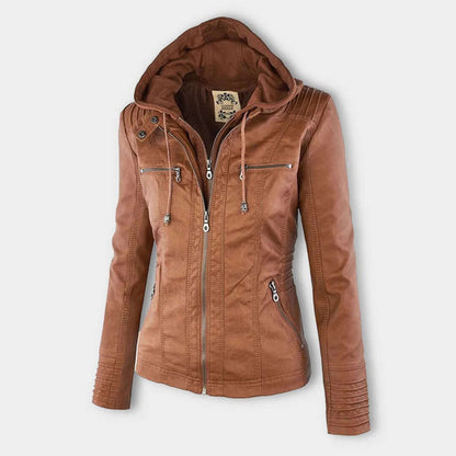 Stylische Damen-Lederjacke mit Kapuze – Bild 6 von 19