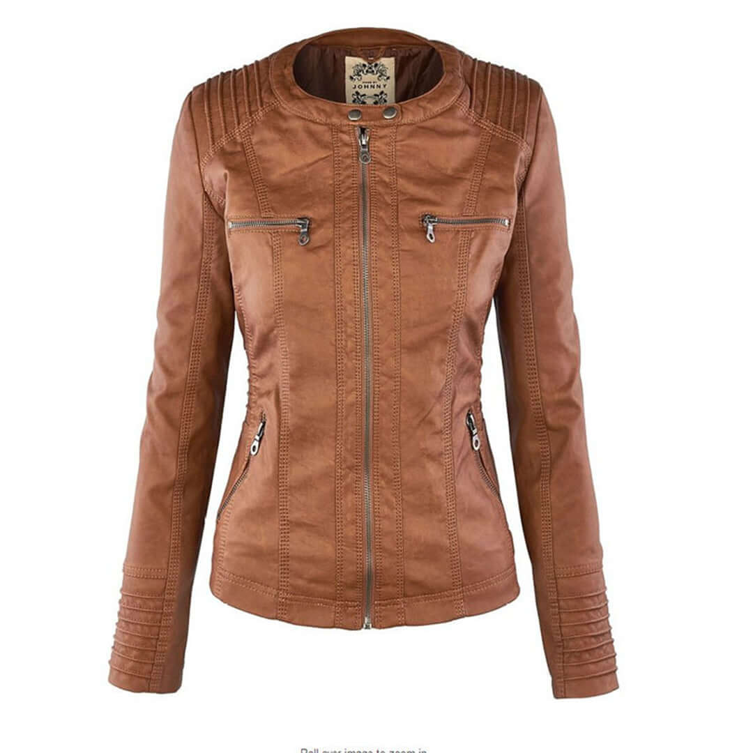 Stylische Damen-Lederjacke mit Kapuze – Jacke & Mantel