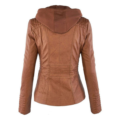 Stylische Damen-Lederjacke mit Kapuze – Bild 2 von 19