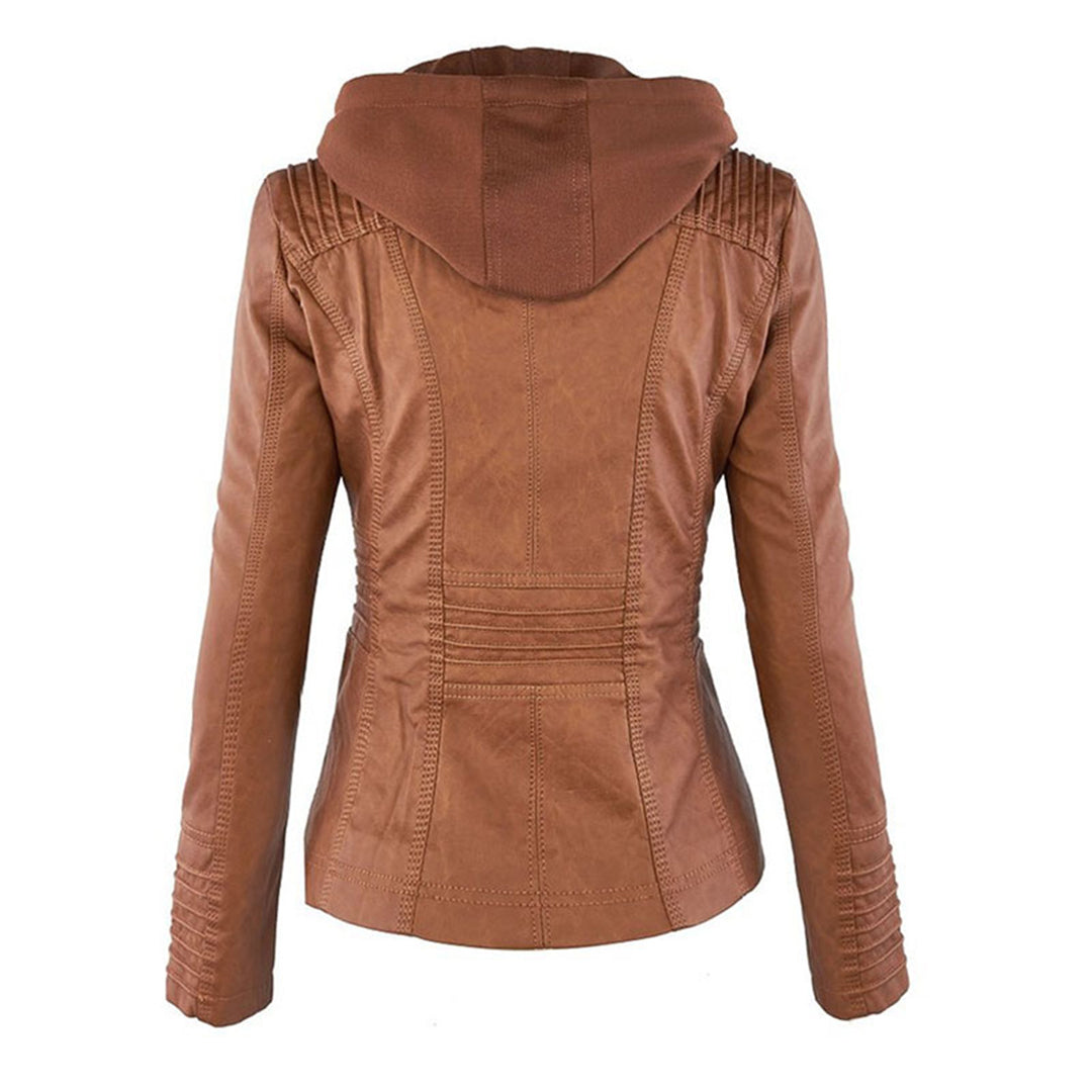 Wetterfester Damen Faux Lederjacke mit Kapuze – Bild 8 von 21