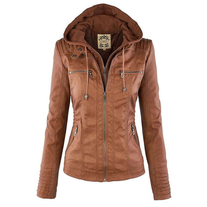 Stylische Damen-Lederjacke mit Kapuze – Bild 17 von 19