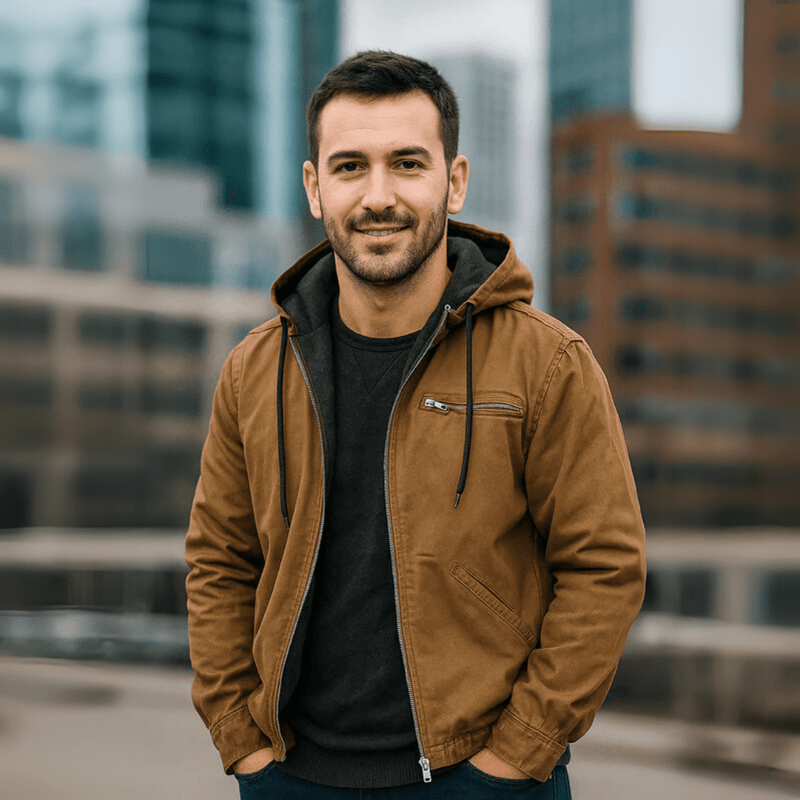 Rainer | Herren Leder Winterjacke mit Kapuze und Reißverschluss – Jacke & Mantel